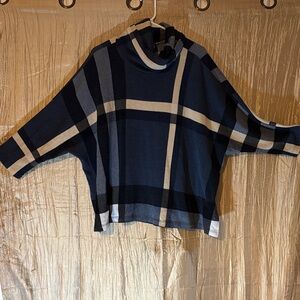 My Story Navy and Cream Plaid Turtleneck Sweater